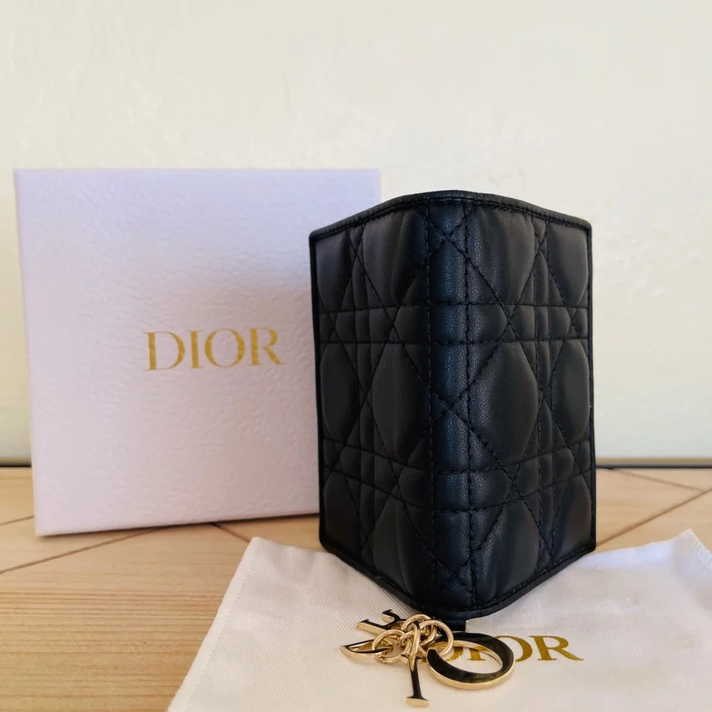 Brand New Authentic Christian Dior Charm Lady Dior Flap Card Wallet